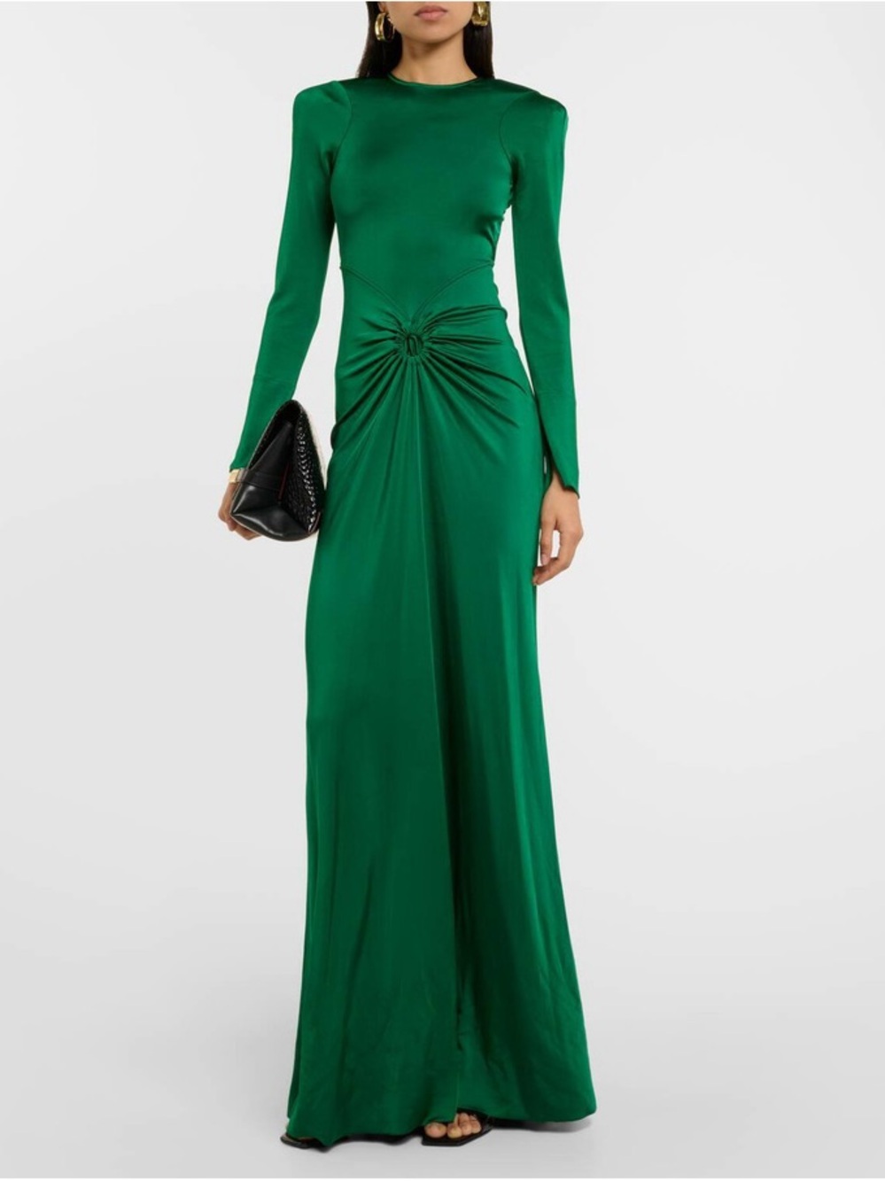 NWT Victoria Beckham gathered Elegant Green Open-Back Long Sleeve Evening gown